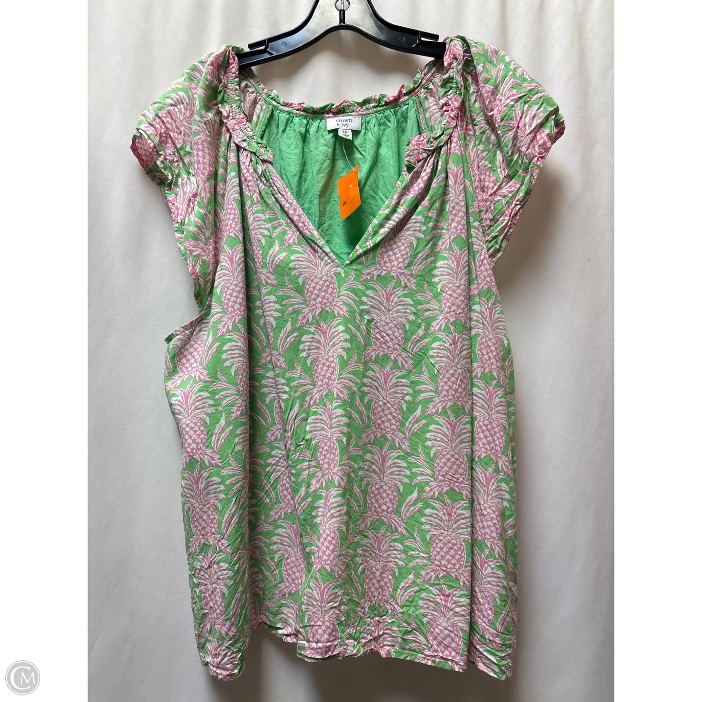Top Sleeveless By Crown And Ivy In Green & Pink, Size: 1x