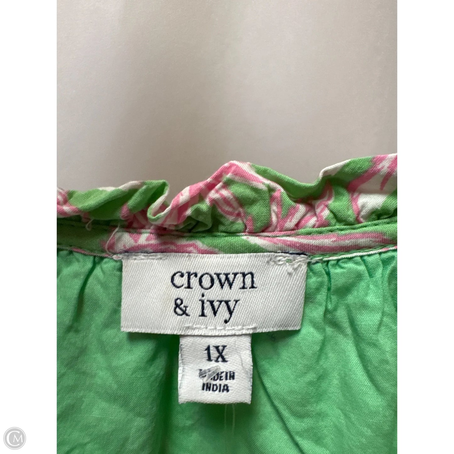 Top Sleeveless By Crown And Ivy In Green & Pink, Size: 1x