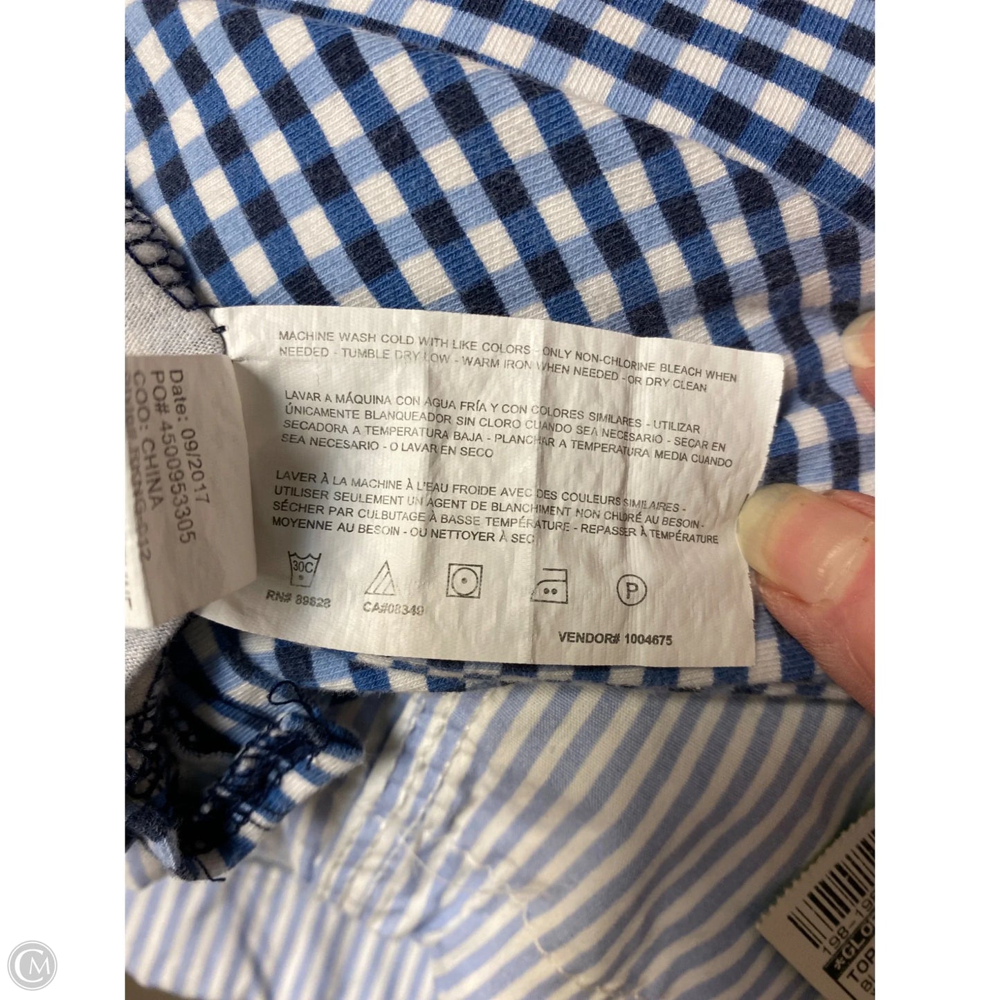 Top Short Sleeve By Gloria Vanderbilt In Blue & White, Size: Xl