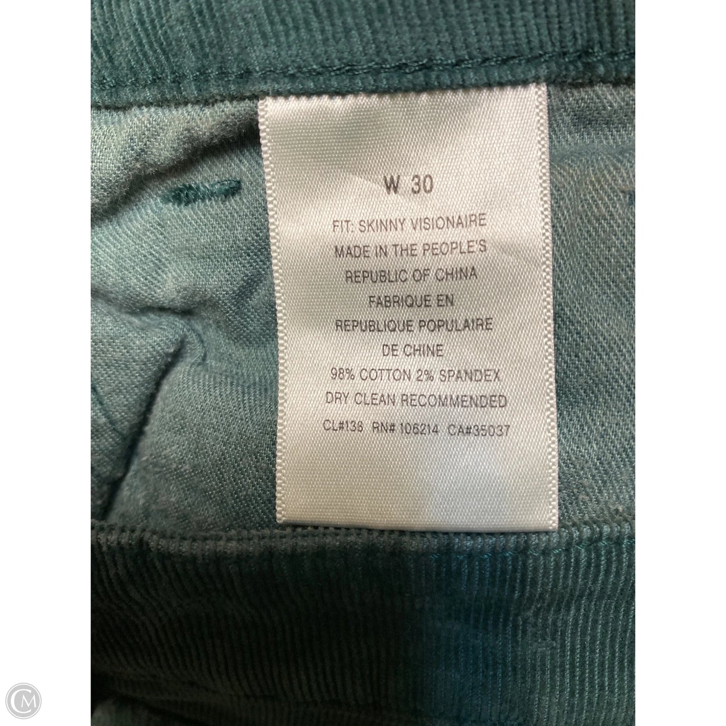 Pants Corduroy By Joes Jeans In Green, Size: 10