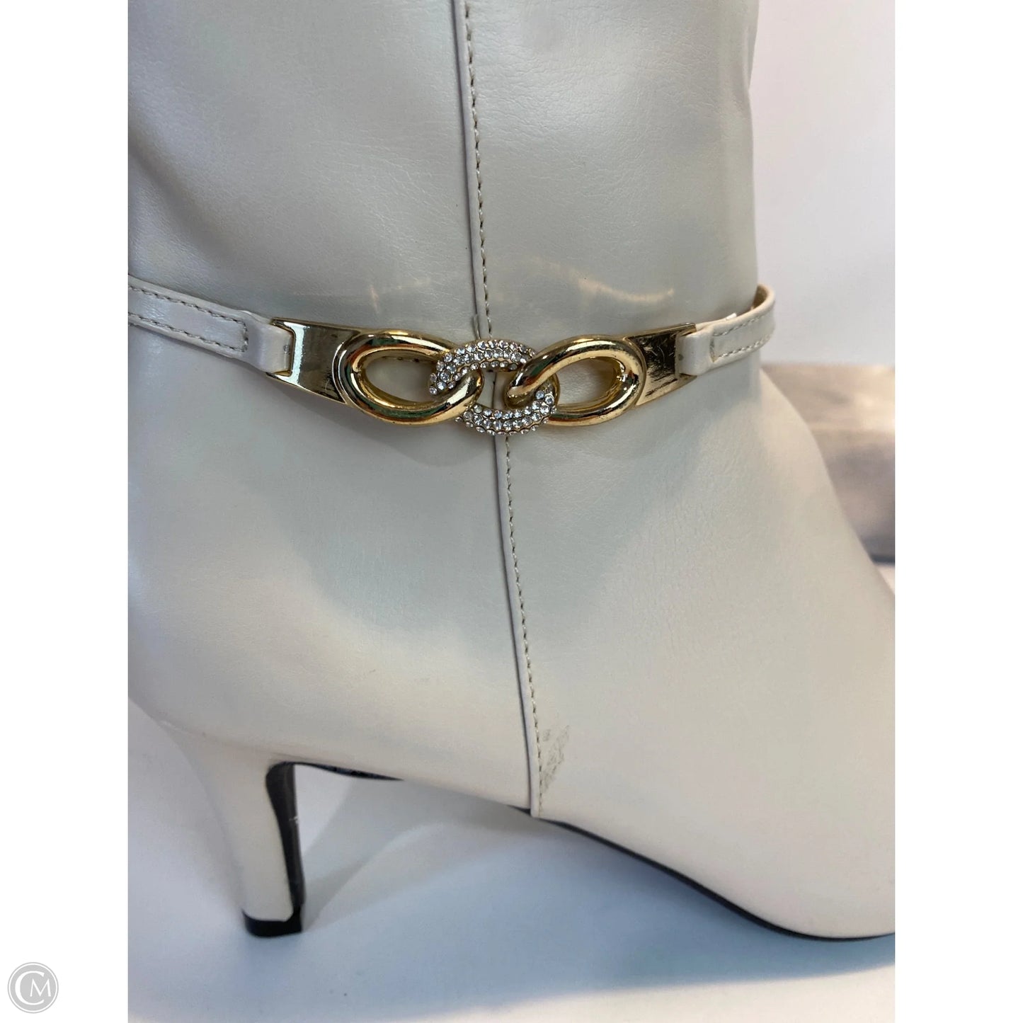 Boots Knee Heels By Clothes Mentor In Cream, Size: 6.5