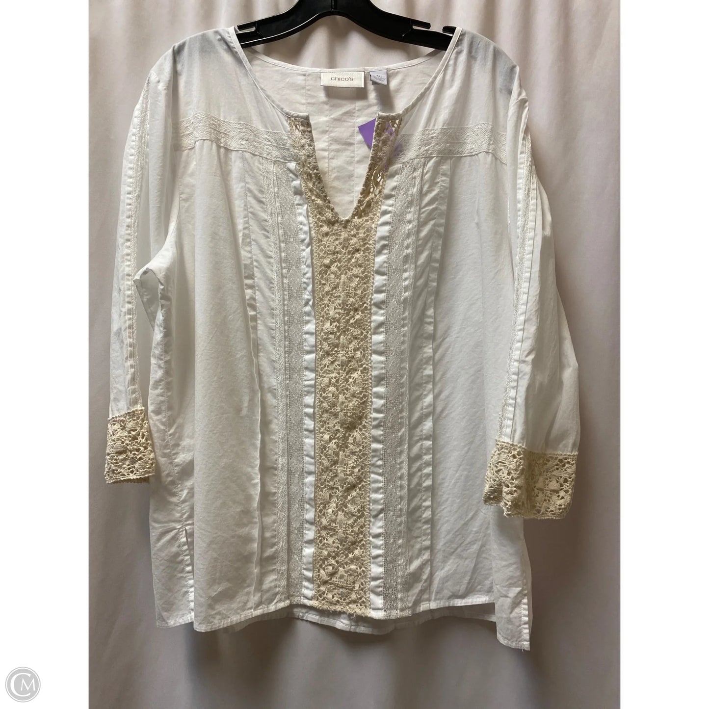 Top 3/4 Sleeve By Chicos In White, Size: Xxl