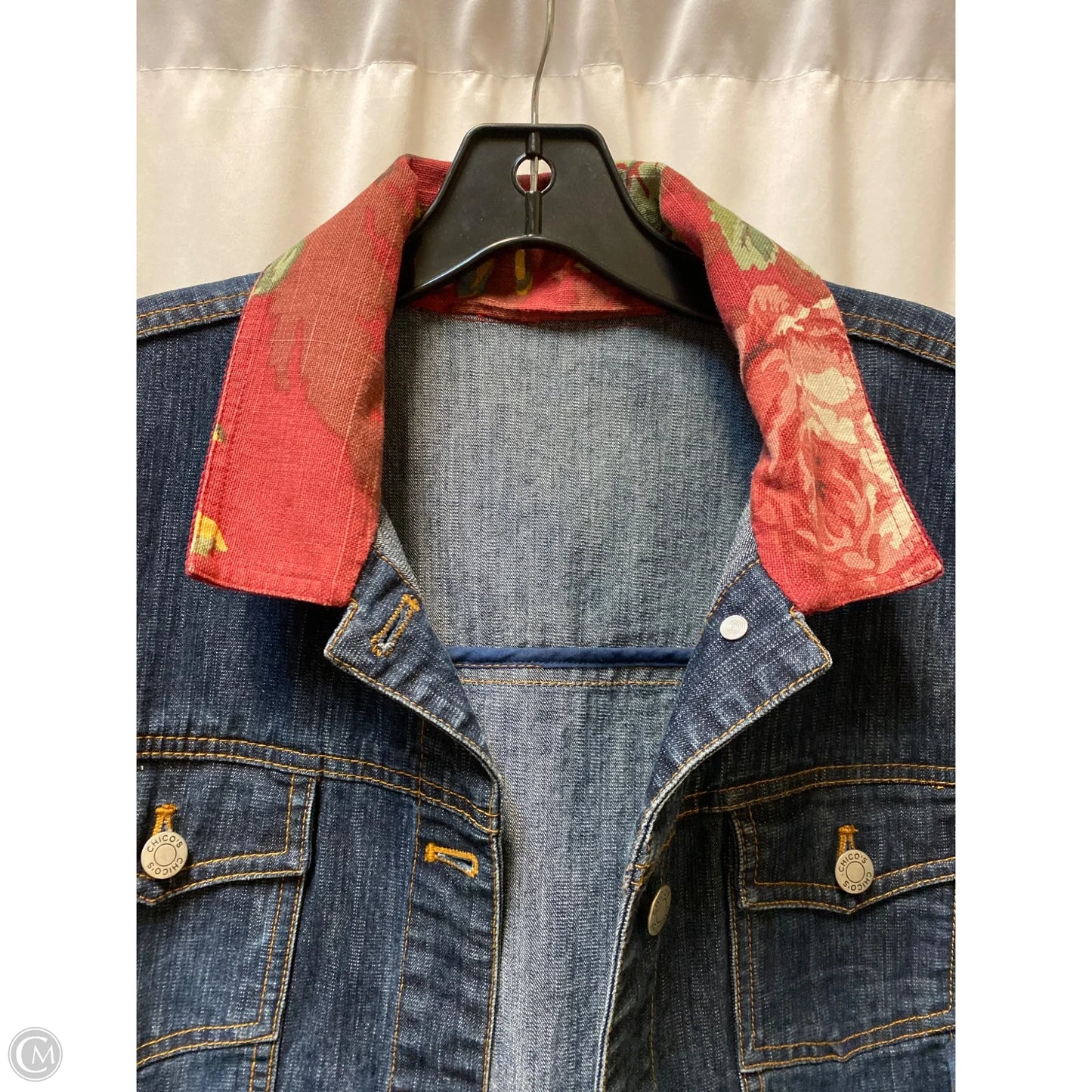 Jacket Denim By Chicos In Blue Denim, Size: Xl