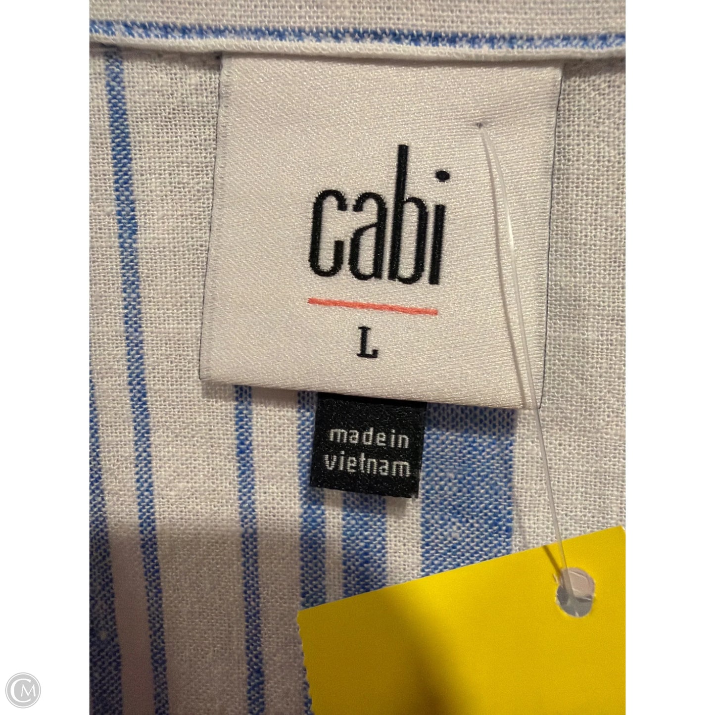 Top Long Sleeve By Cabi In Blue & White, Size: L