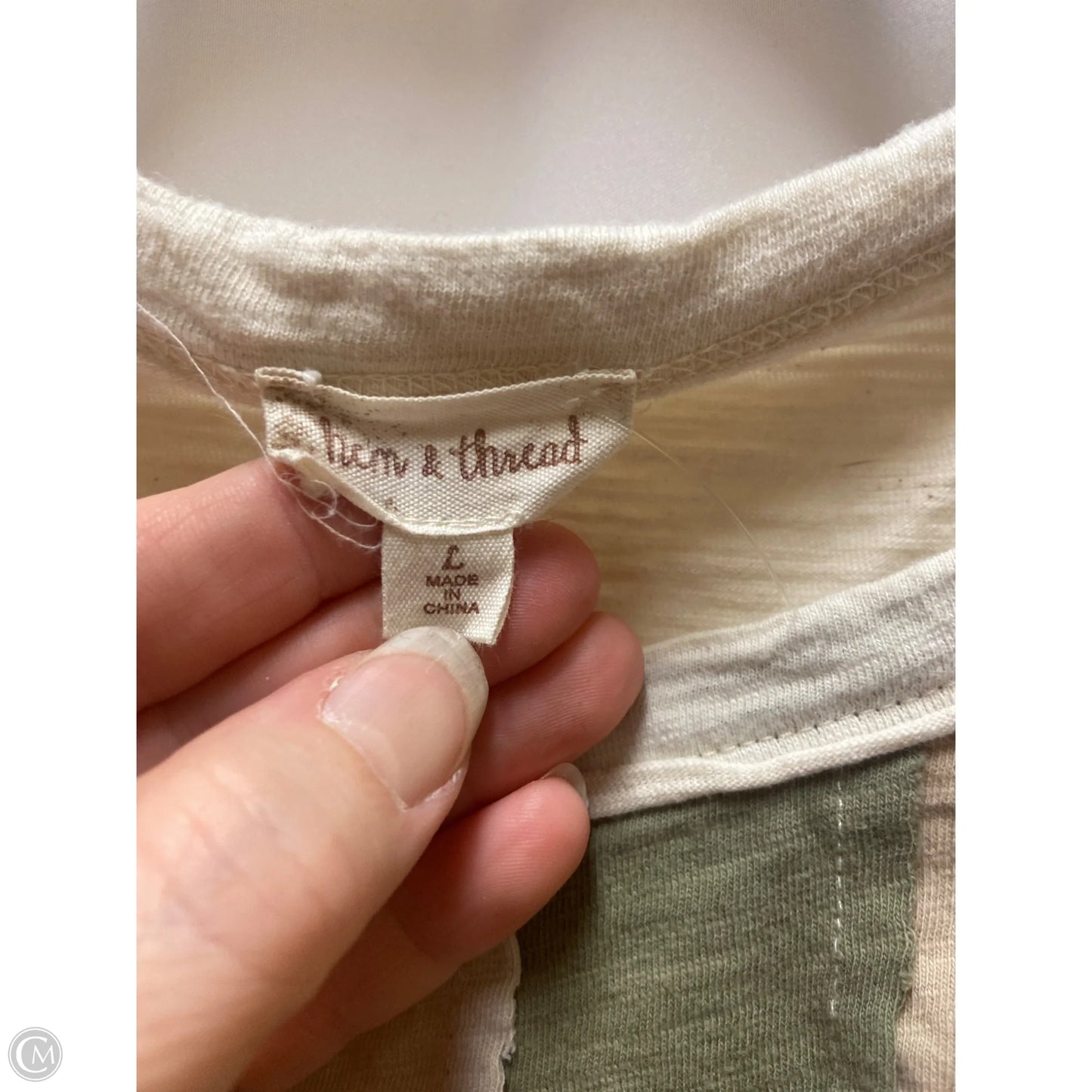 Top Short Sleeve By Hem & Thread In Tan, Size: L