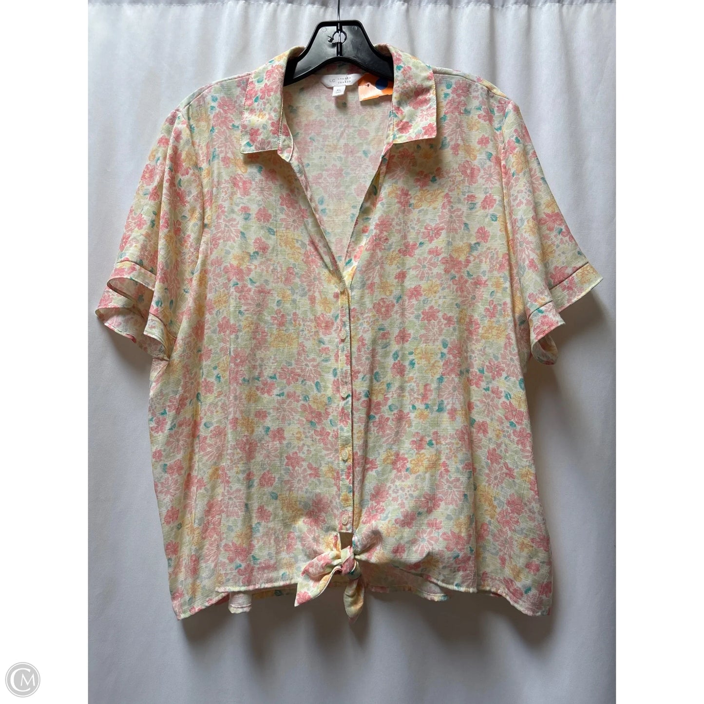 Top Short Sleeve By Lc Lauren Conrad In Green & Pink, Size: Xl