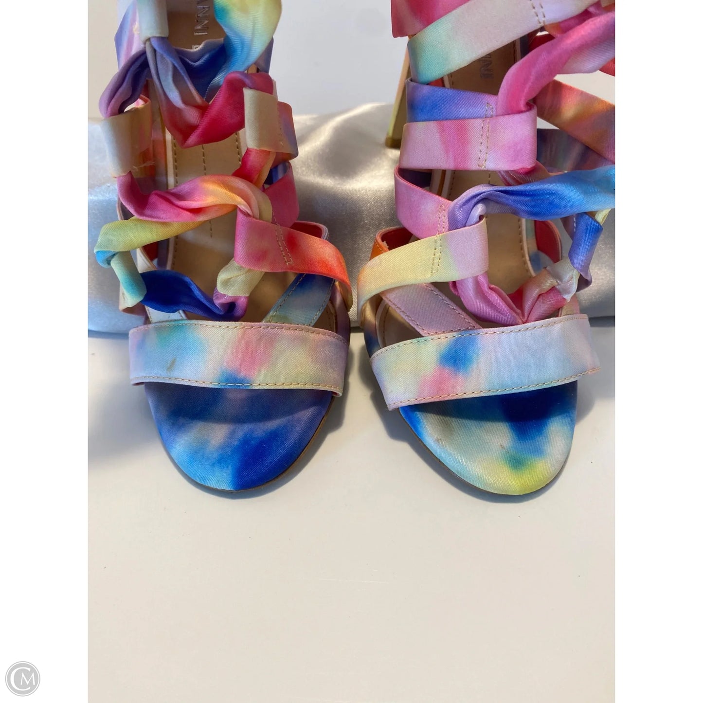 Sandals Heels Stiletto By Gianni Bini In Rainbow Print, Size: 8.5