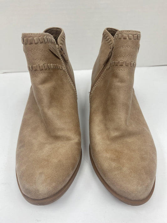 Tan Boots Ankle Heels Bare Traps, Size 8