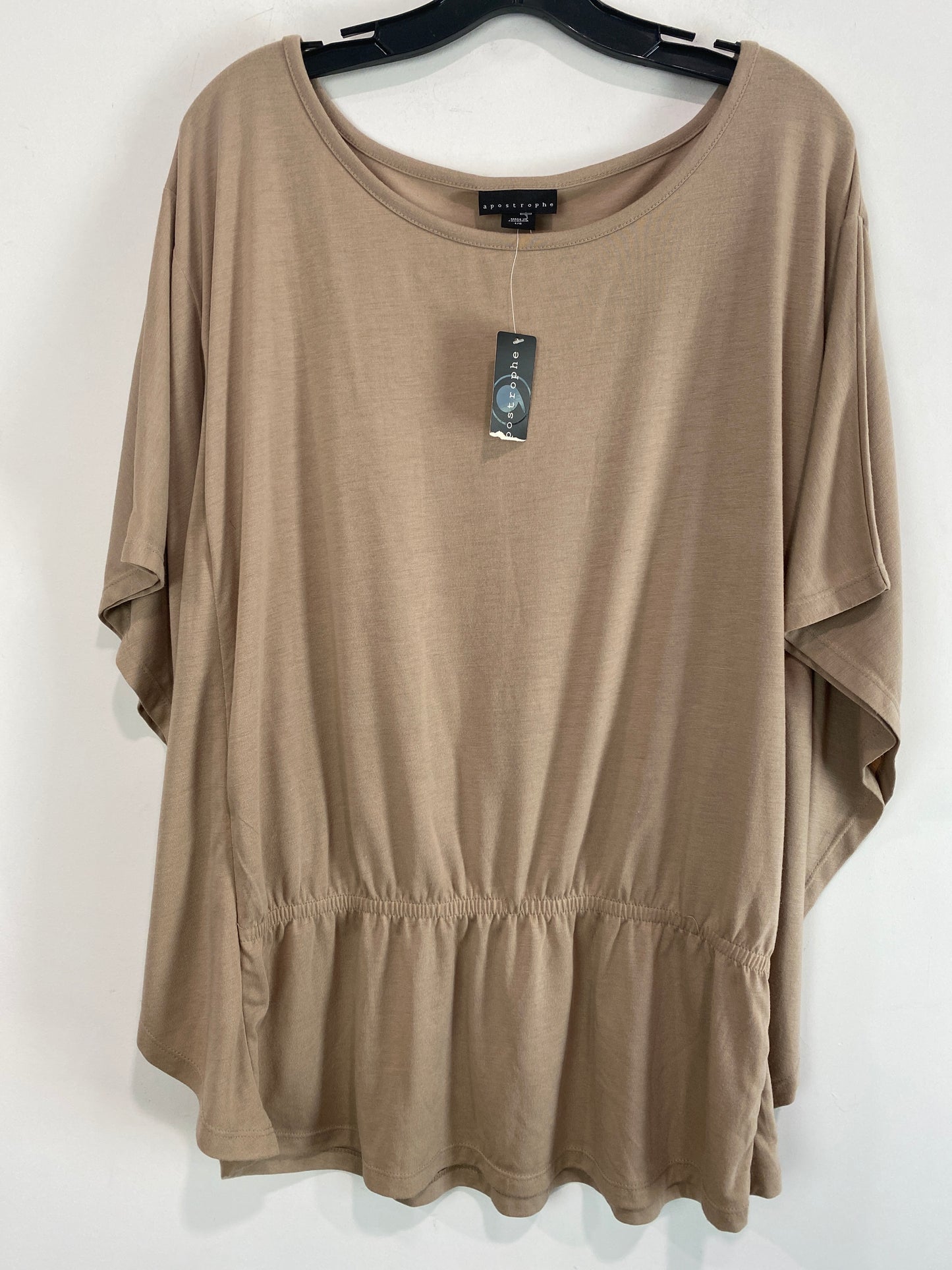 Top Short Sleeve By Apostrophe In Tan, Size: L