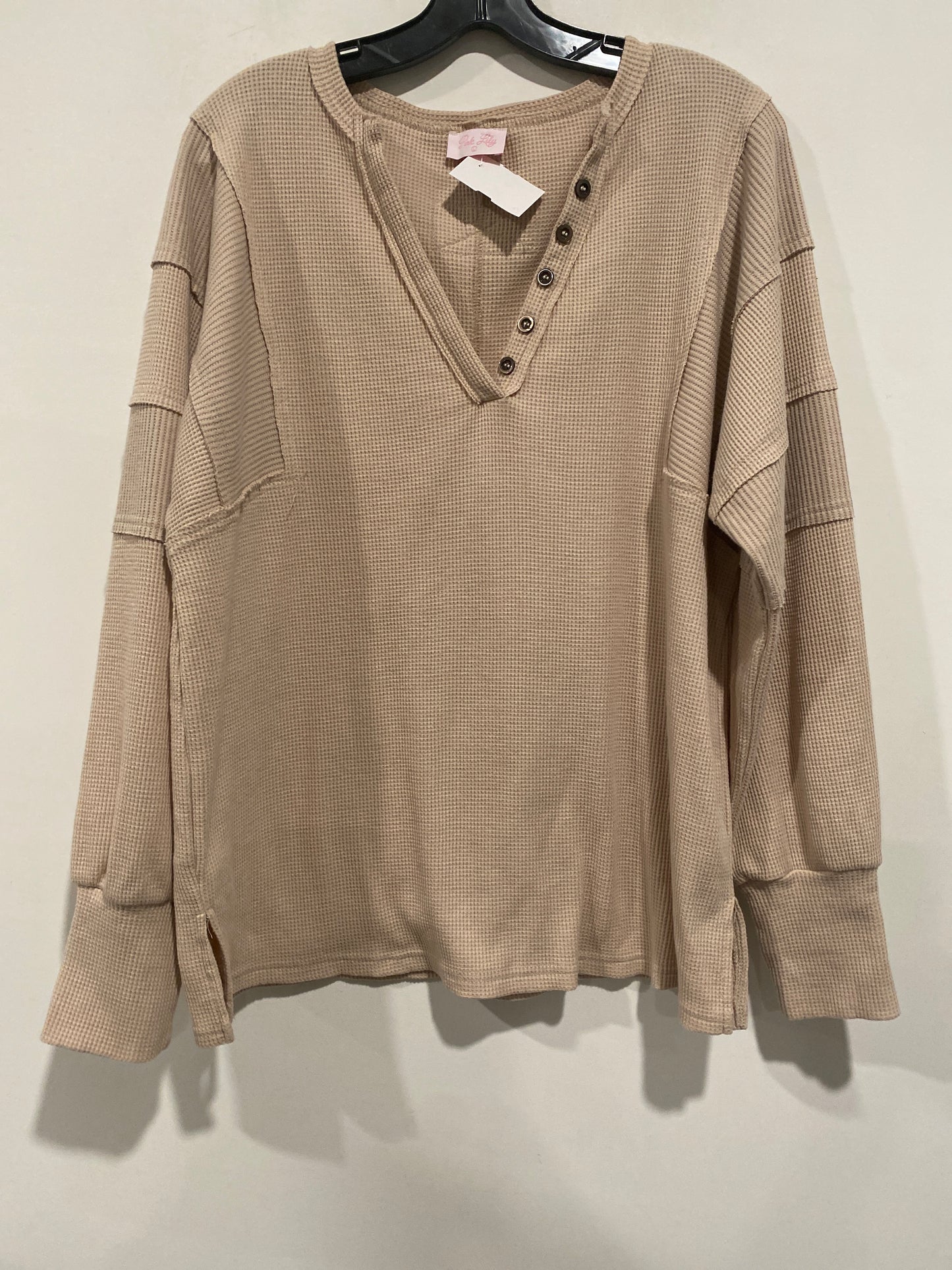 Top Long Sleeve By Pink Lily In Tan, Size: L