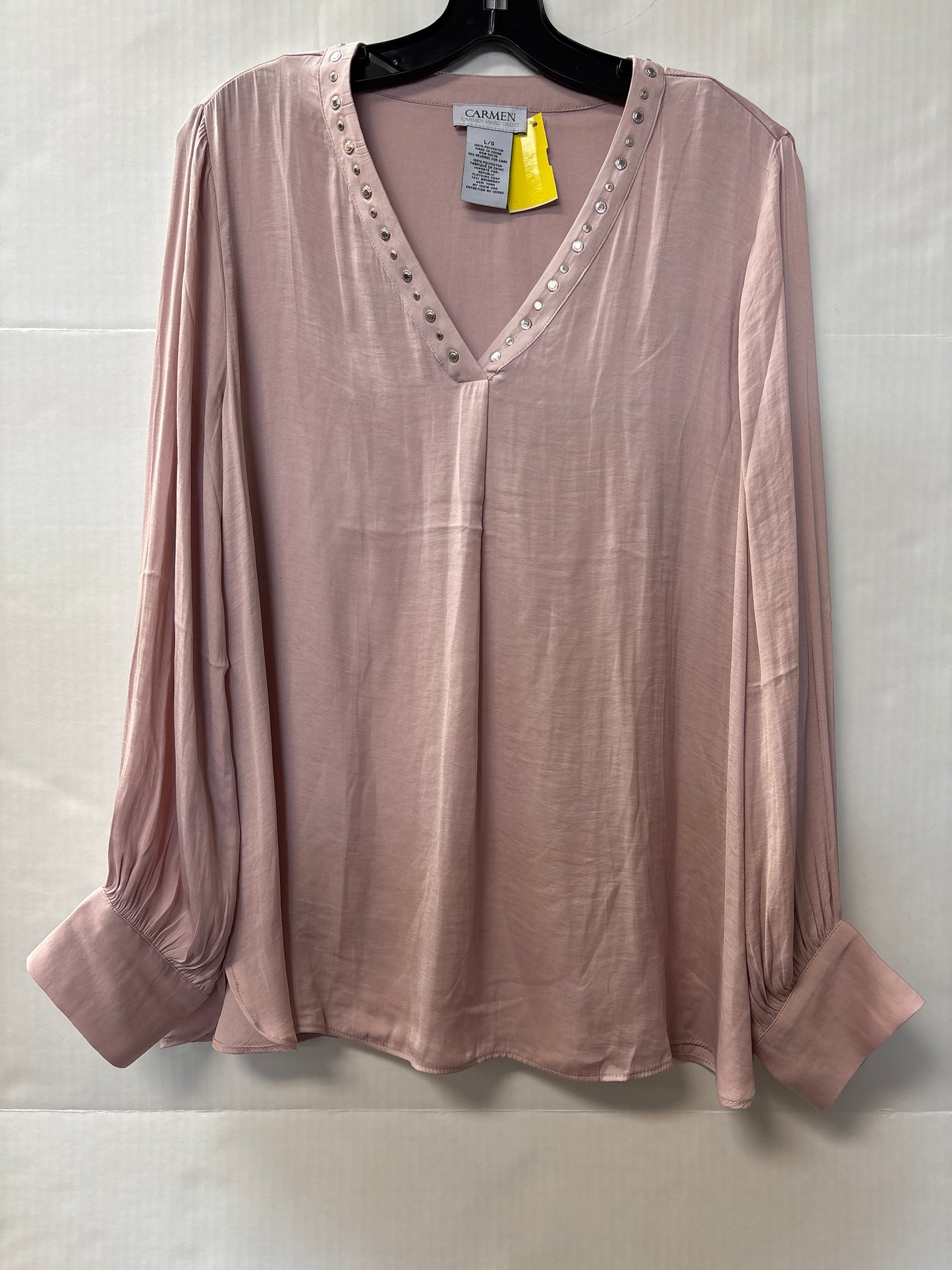 Top Long Sleeve By Carmen By Carmen Marc Valvo In Pink, Size: L