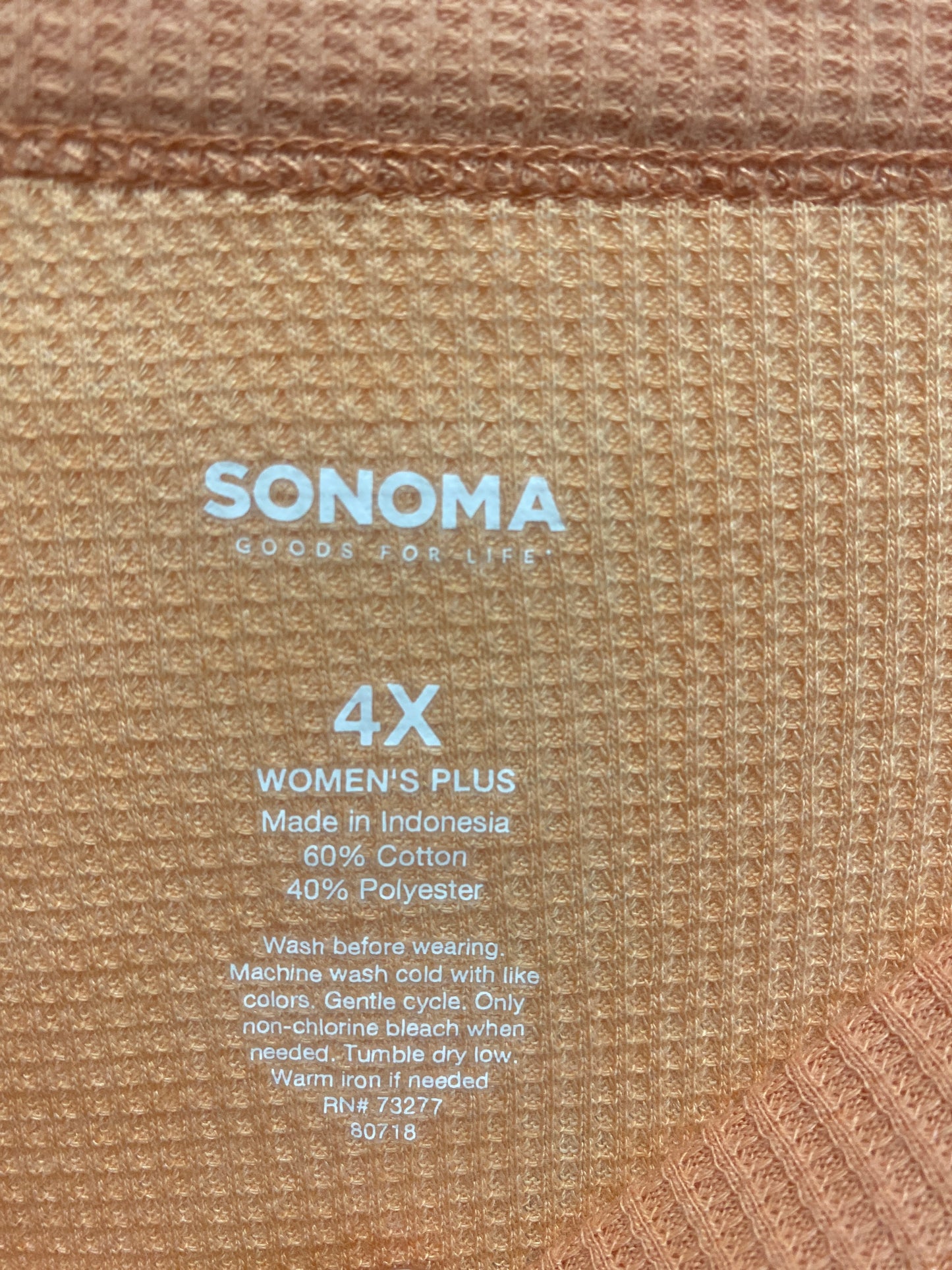 Top Long Sleeve By Sonoma In Peach, Size: 4x