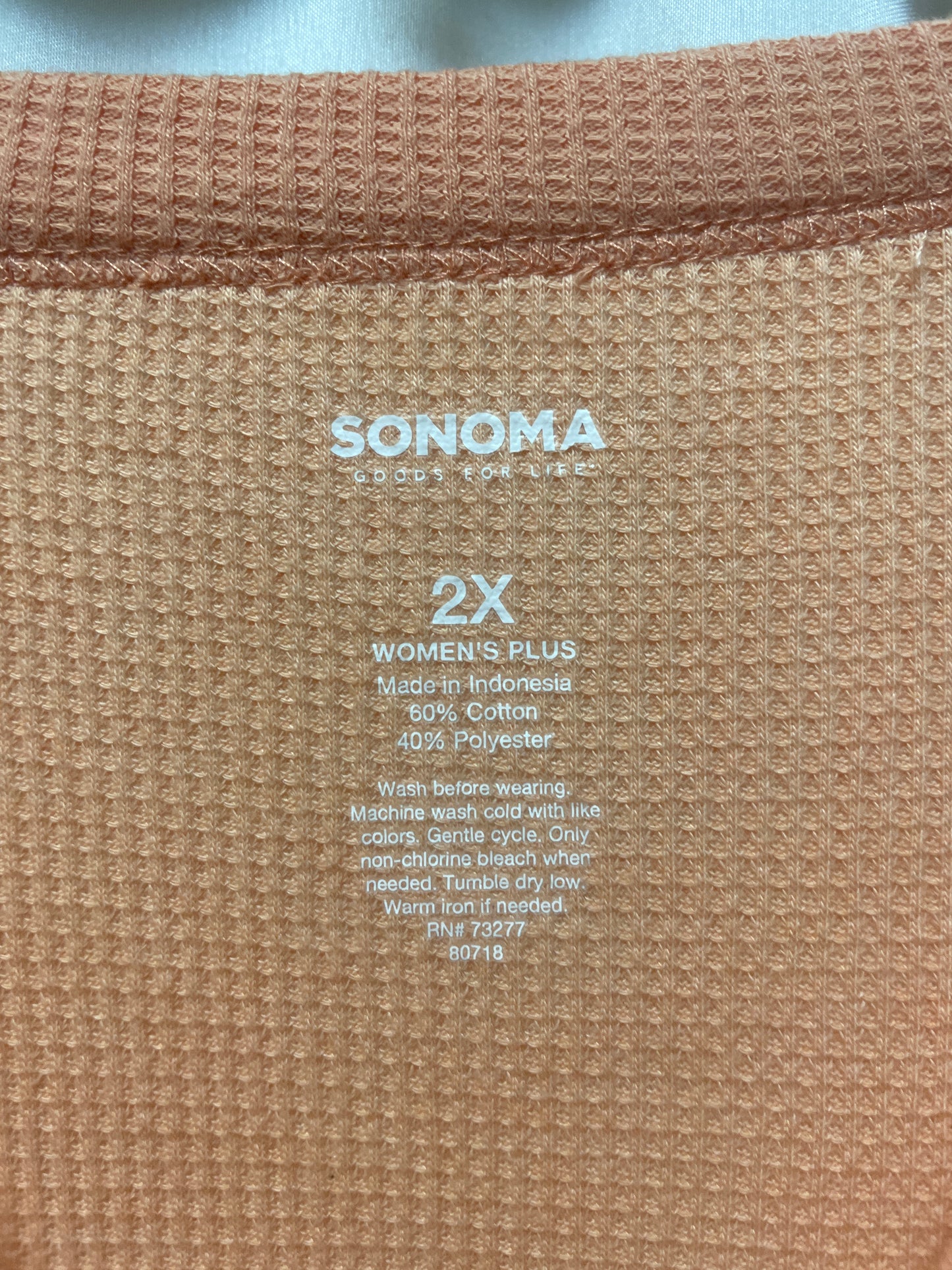 Top Long Sleeve By Sonoma In Peach, Size: 2x