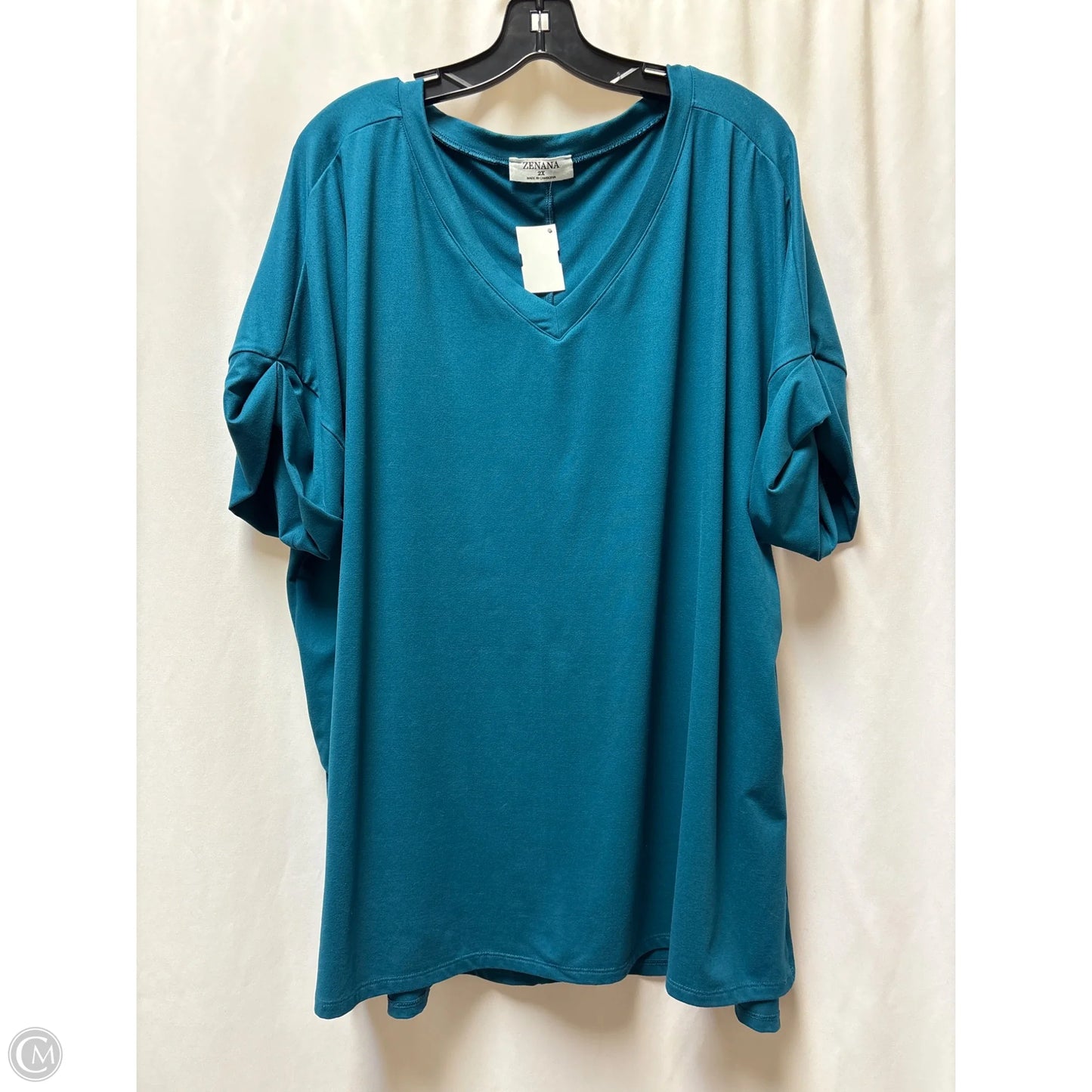 Top Short Sleeve By Zenana Outfitters In Teal, Size: 2x