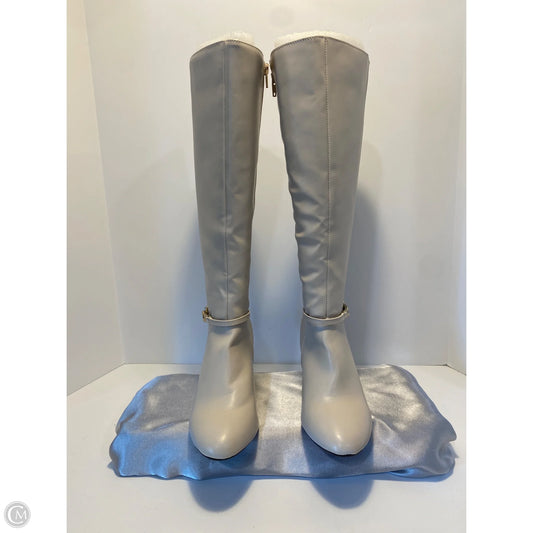 Boots Knee Heels By Clothes Mentor In Cream, Size: 6.5
