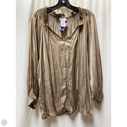 Top Long Sleeve By Carmen By Carmen Marc Valvo In Taupe, Size: 1x