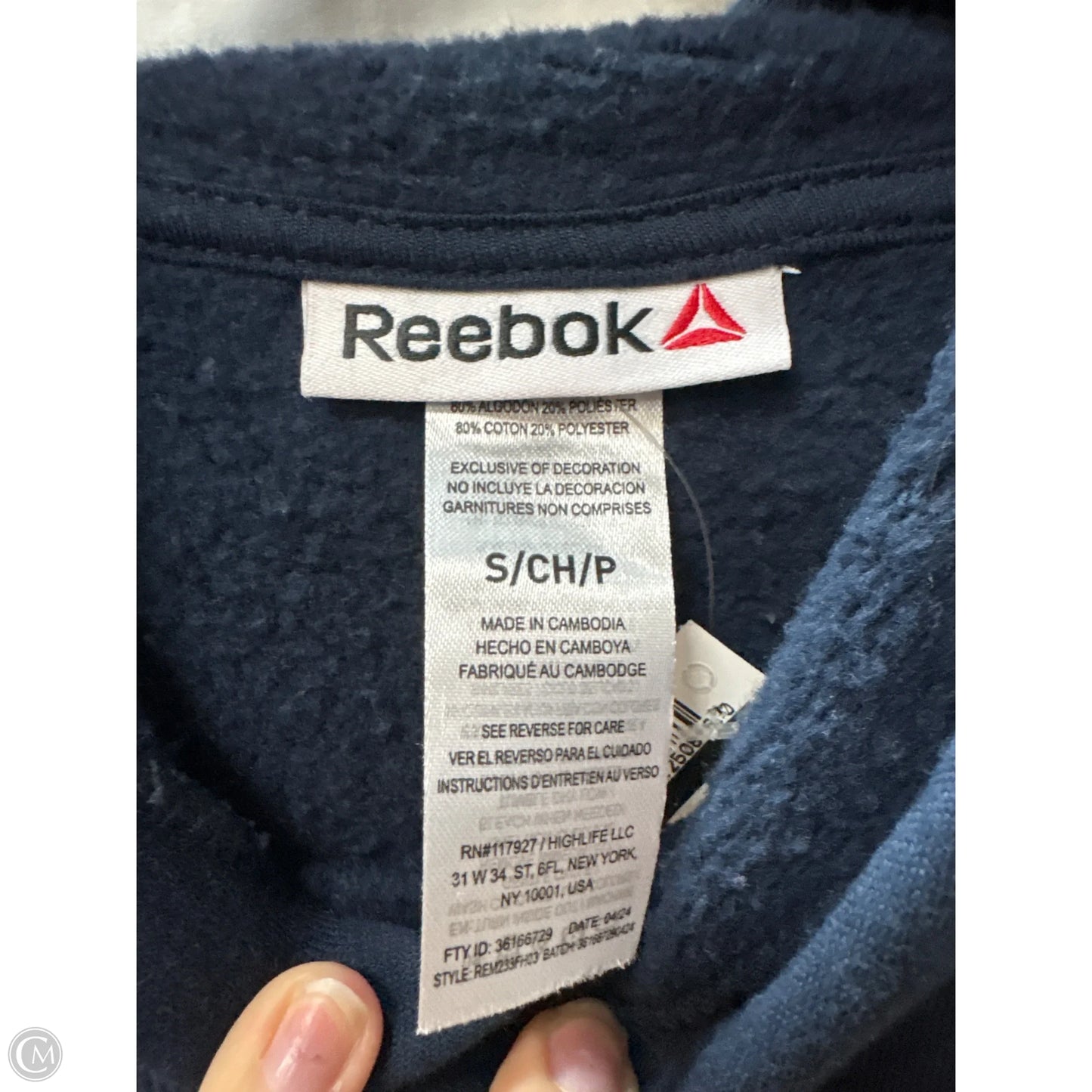Sweatshirt Hoodie By Reebok In Navy, Size: S
