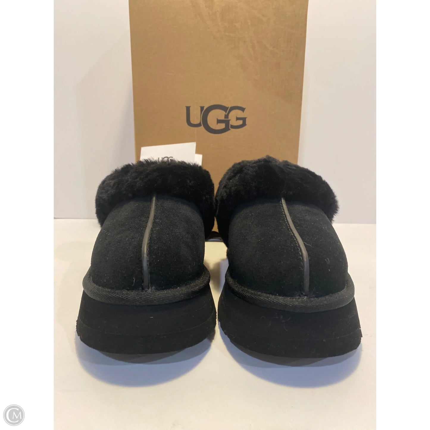 Slippers Designer By Ugg In Black, Size: 7