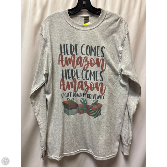 Top Long Sleeve By Gildan In Grey, Size: M