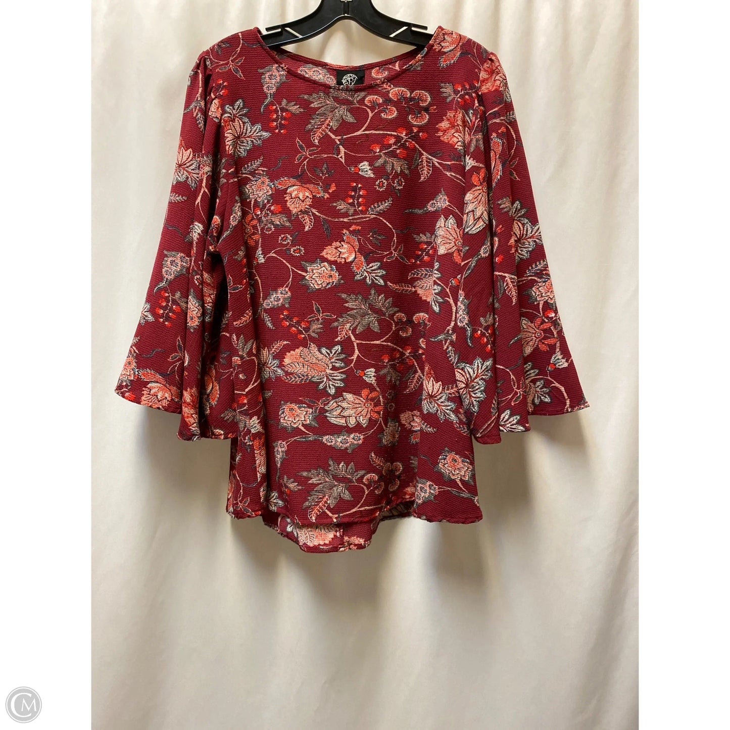 Top Long Sleeve By Bobeau In Maroon, Size: Xl