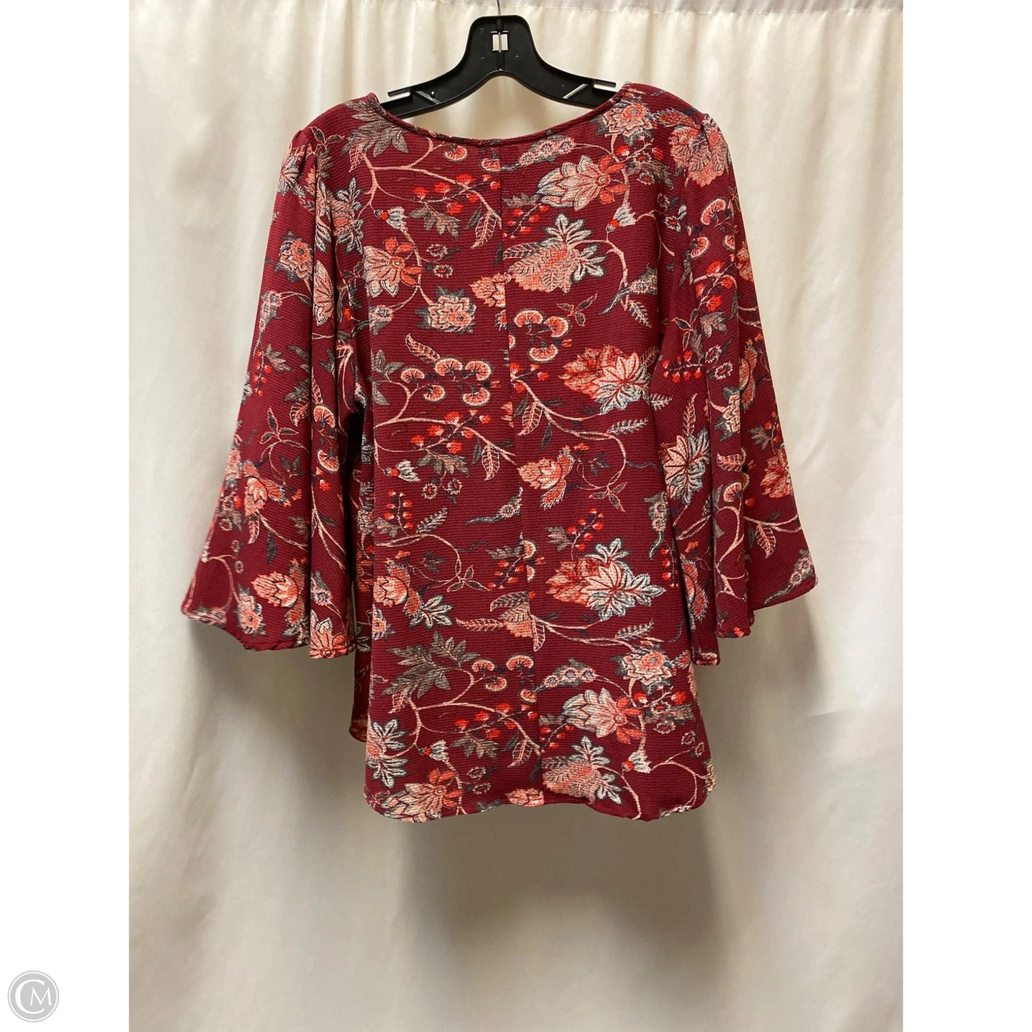 Top Long Sleeve By Bobeau In Maroon, Size: Xl