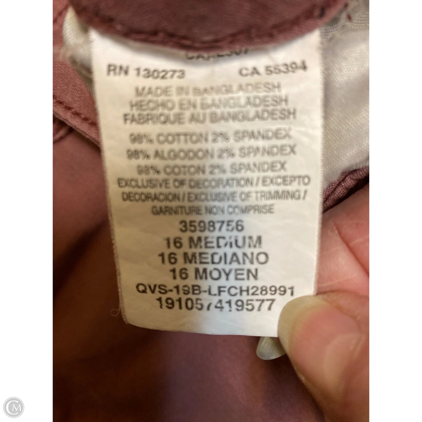 Shorts By Lee In Mauve, Size: 16