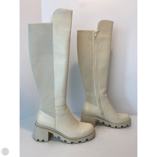 Boots Knee Heels By Clothes Mentor In Cream, Size: 7