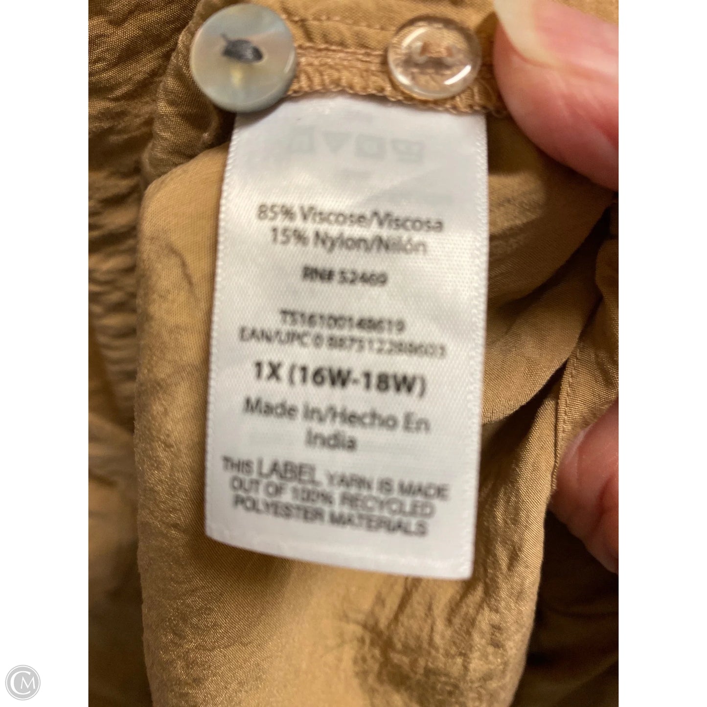 Top Long Sleeve By Terra & Sky In Brown, Size: 1x