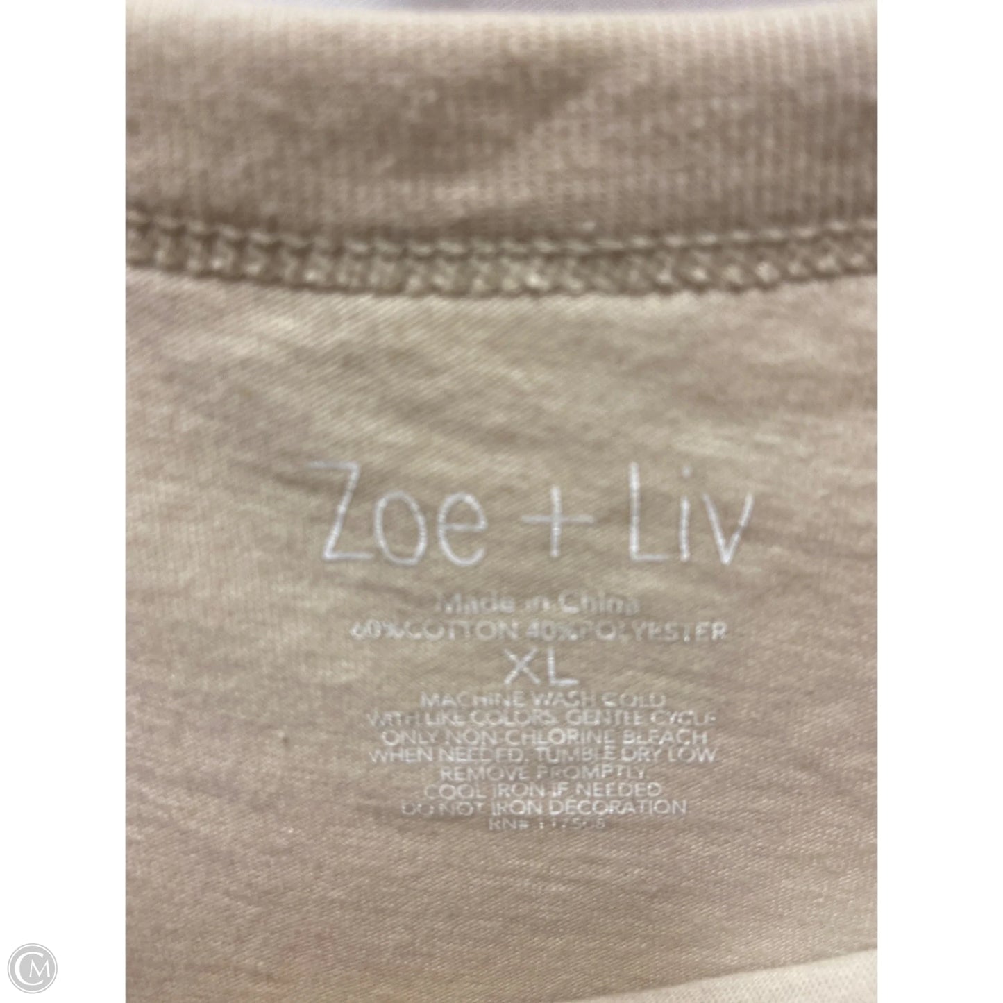Top Short Sleeve By Zoe And Liv In Beige, Size: Xl