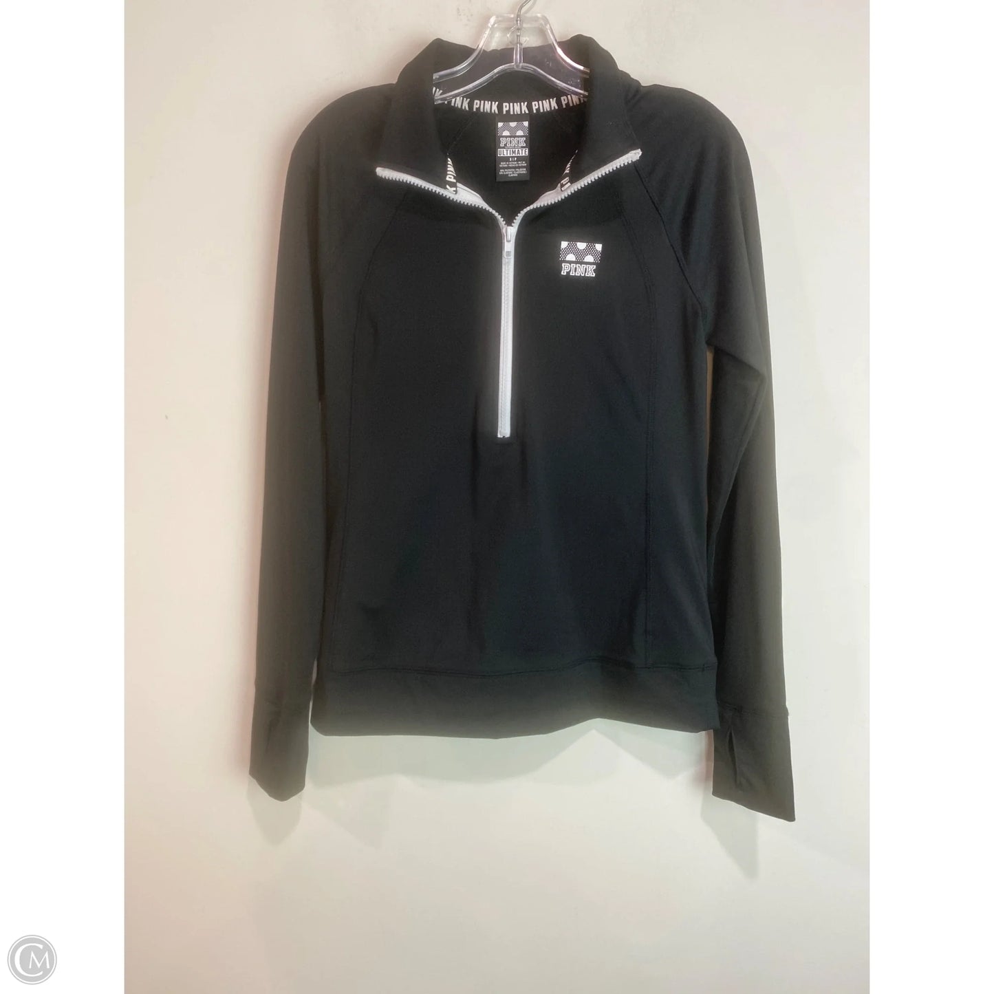 Athletic Top Long Sleeve Collar By Pink In Black, Size: S