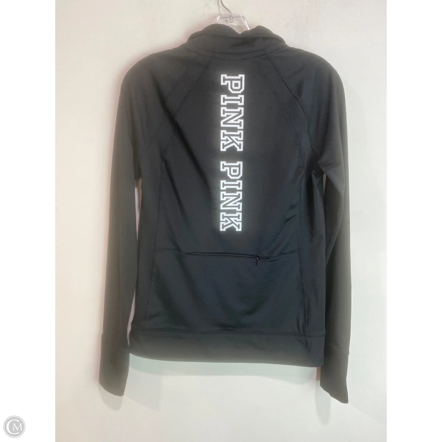 Athletic Top Long Sleeve Collar By Pink In Black, Size: S