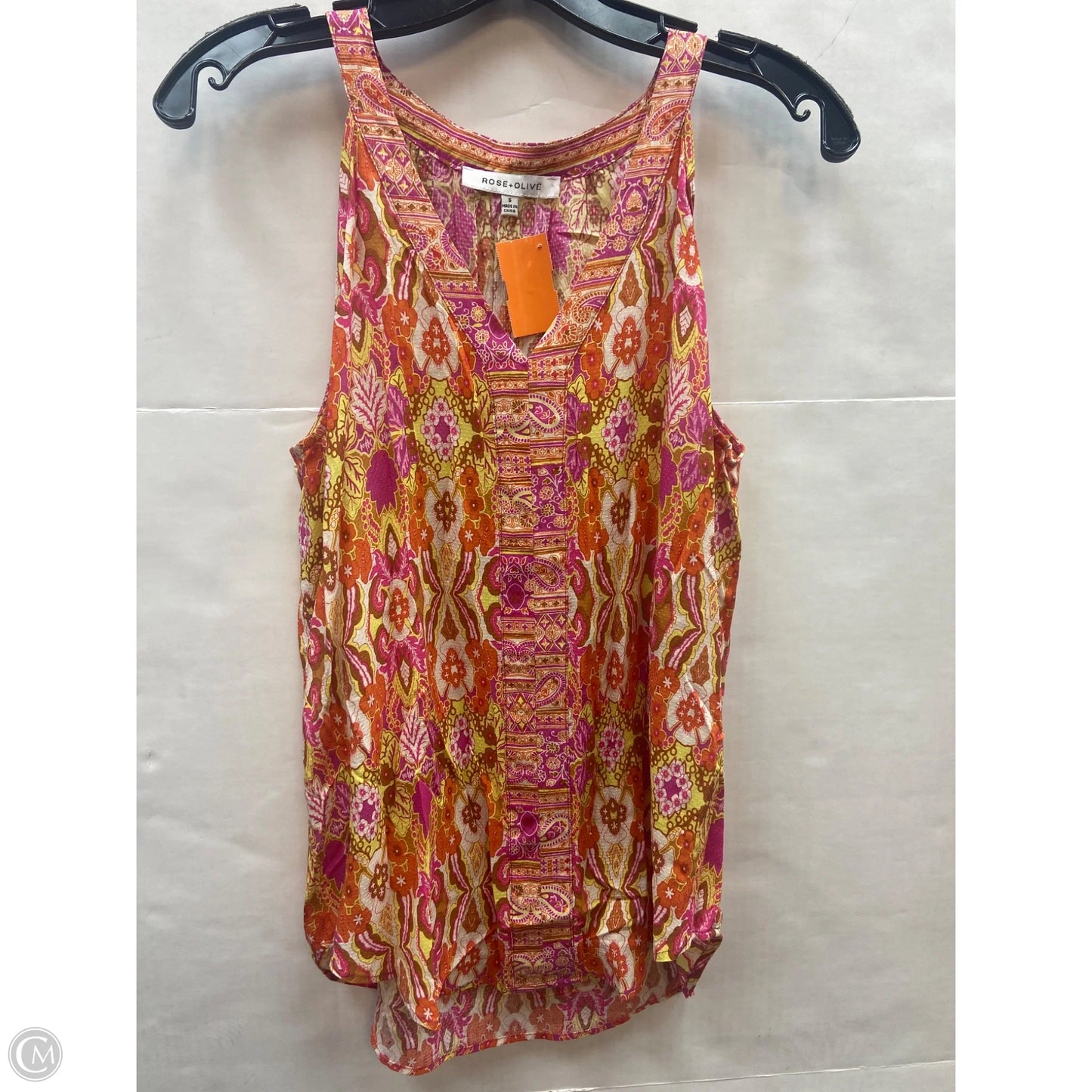 Top Sleeveless By Rose And Olive In Pink & Yellow, Size: S