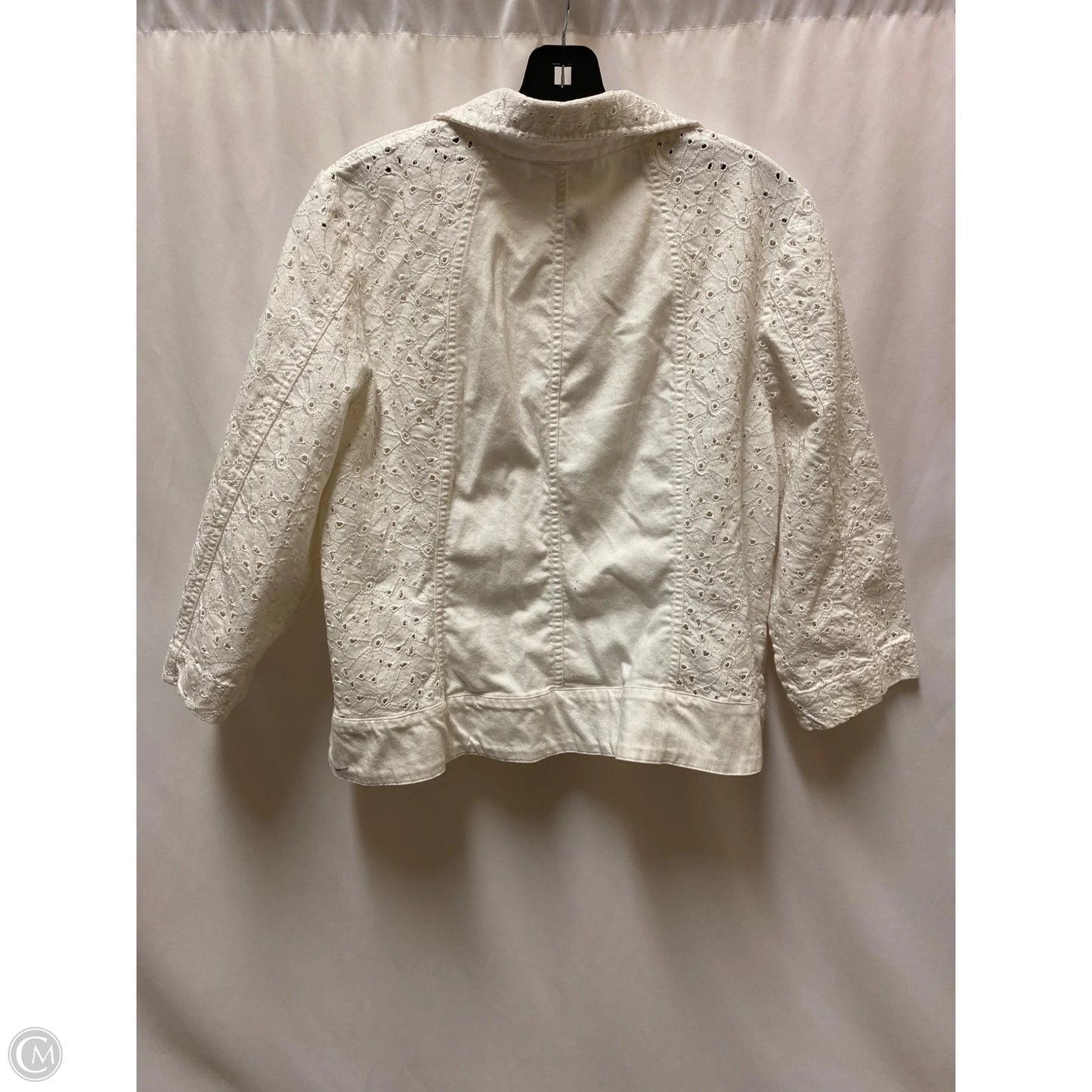 Jacket Denim By Chicos In White Denim, Size: L