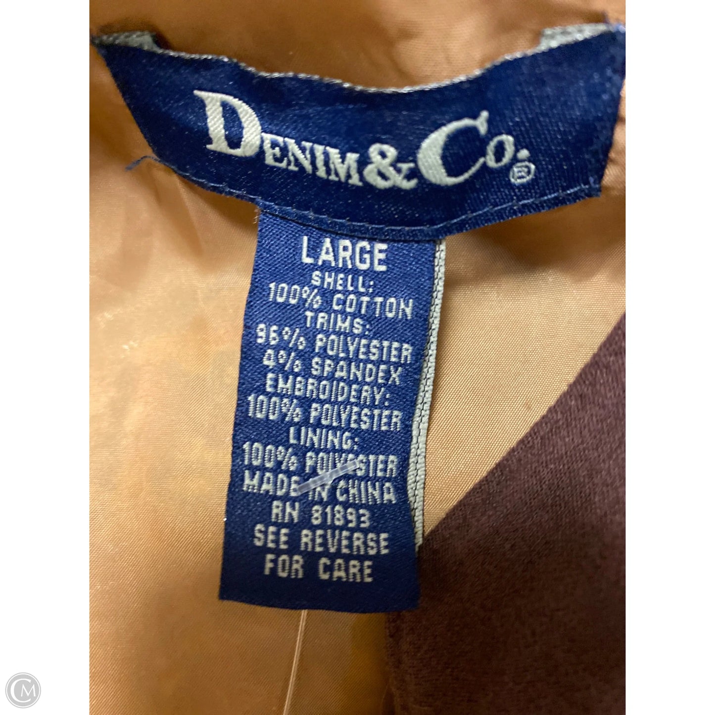 Jacket Denim By Denim And Company In Brown Denim, Size: L