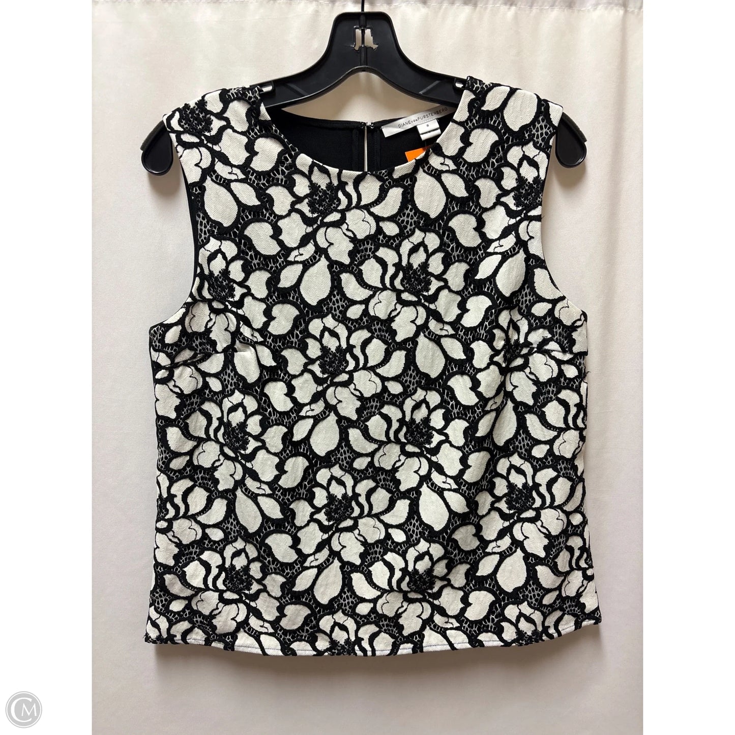 Top Sleeveless Designer By Diane Von Furstenberg In Black & White, Size: M