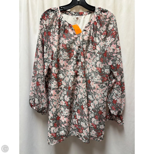 Top Long Sleeve By Clothes Mentor In Grey & Pink, Size: Xxl