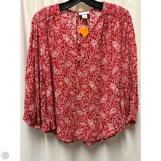Top Long Sleeve By Liz Claiborne In Red & White, Size: Xl
