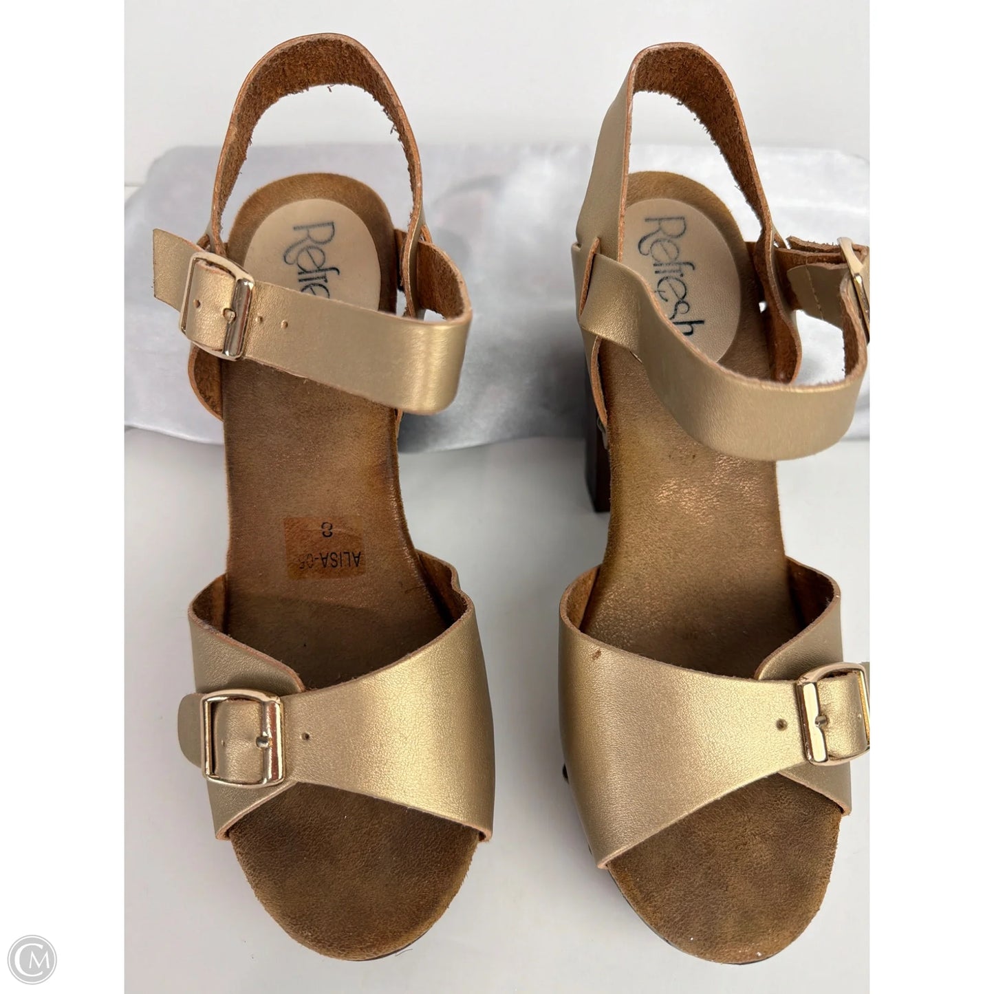 Sandals Heels Block By Refresh In Gold, Size: 8