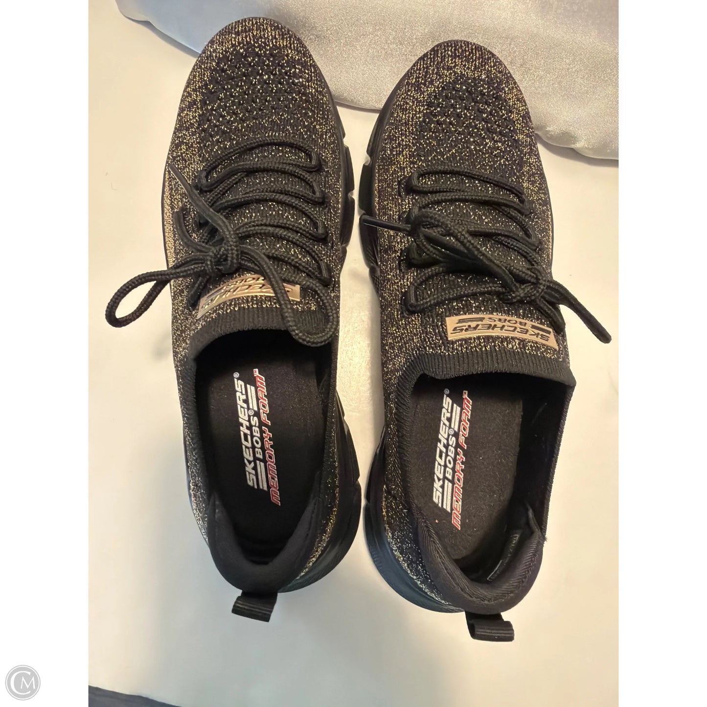 Shoes Athletic By Skechers In Black & Gold, Size: 10