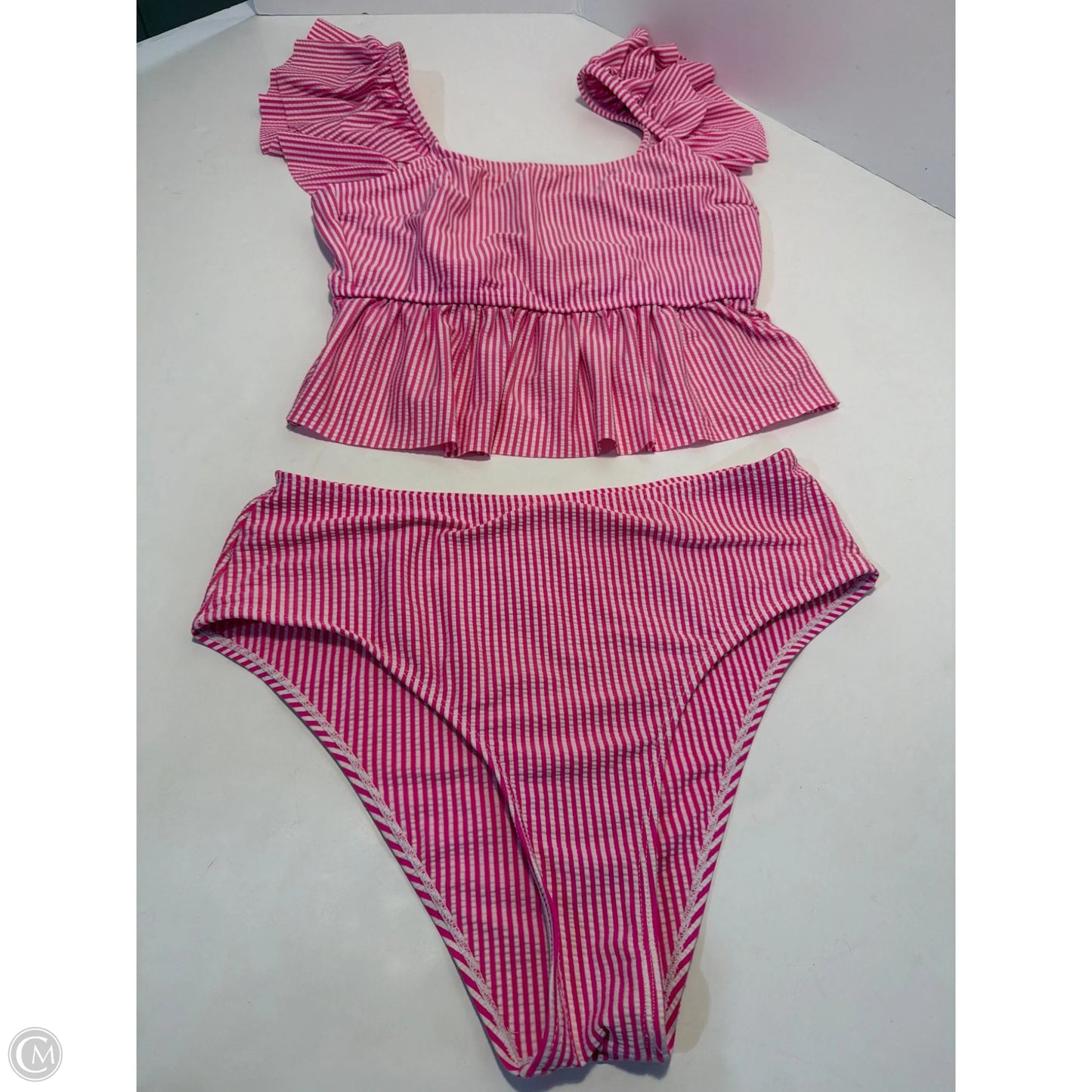 Swimsuit 2pc By Clothes Mentor In Pink & White, Size: M