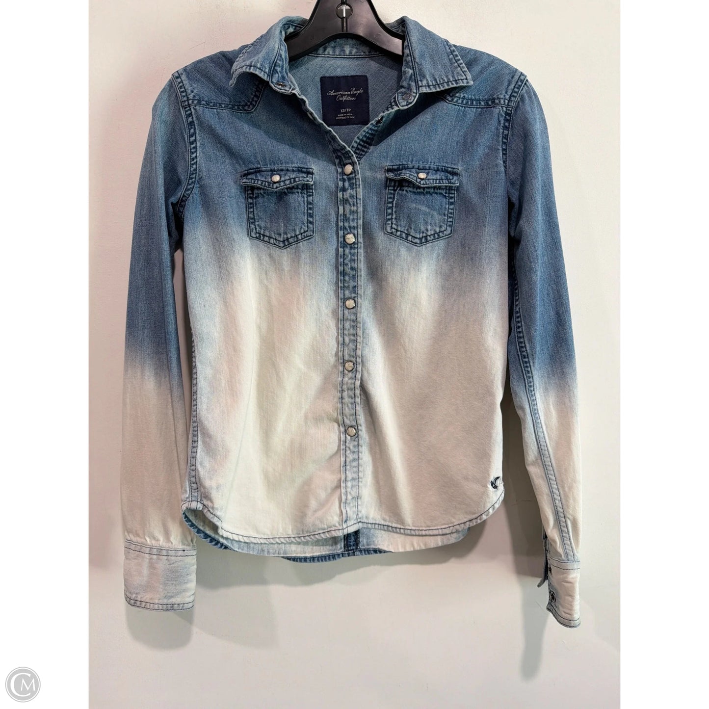 Top Long Sleeve By American Eagle In Blue Denim, Size: Xs
