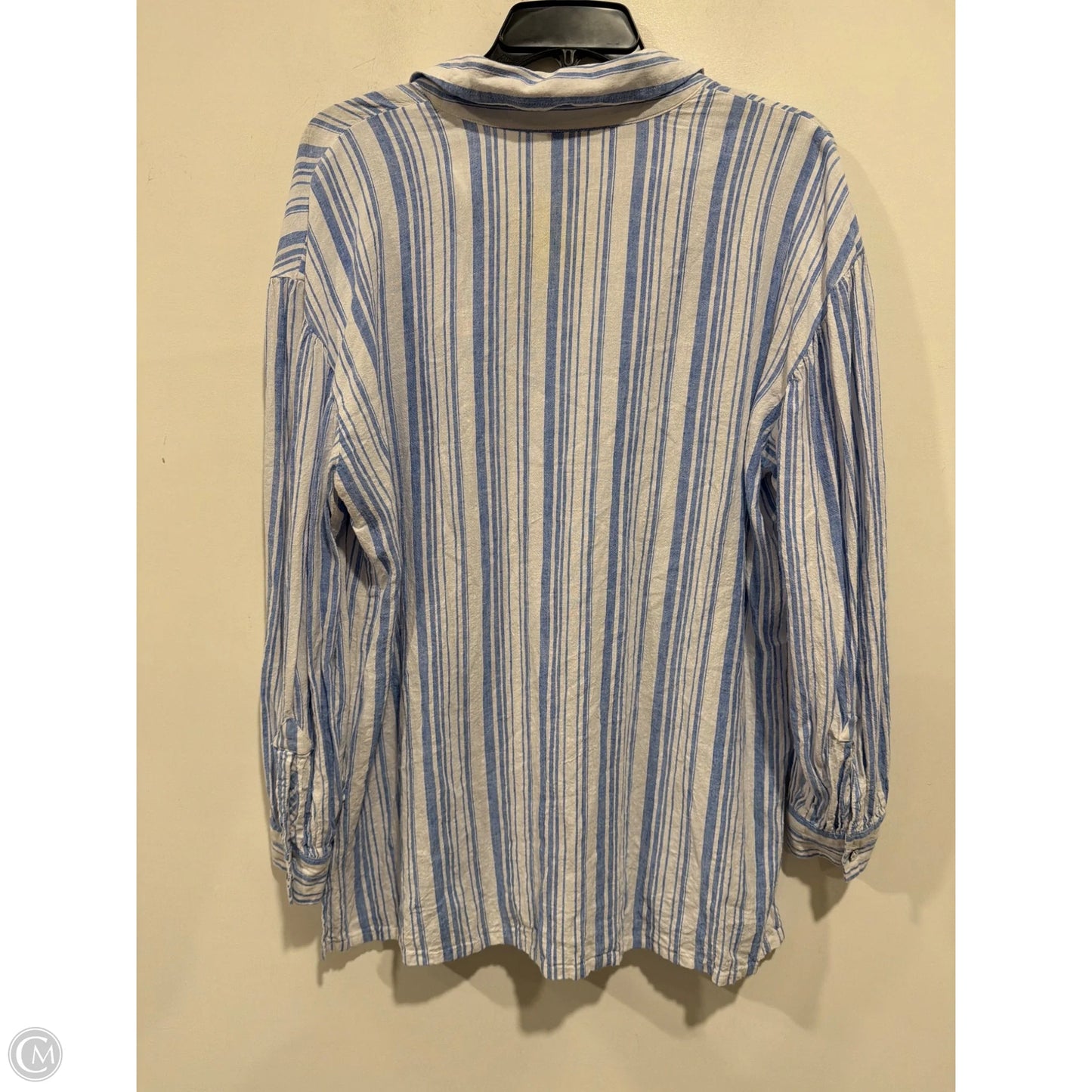 Top Long Sleeve By Cabi In Blue & White, Size: L