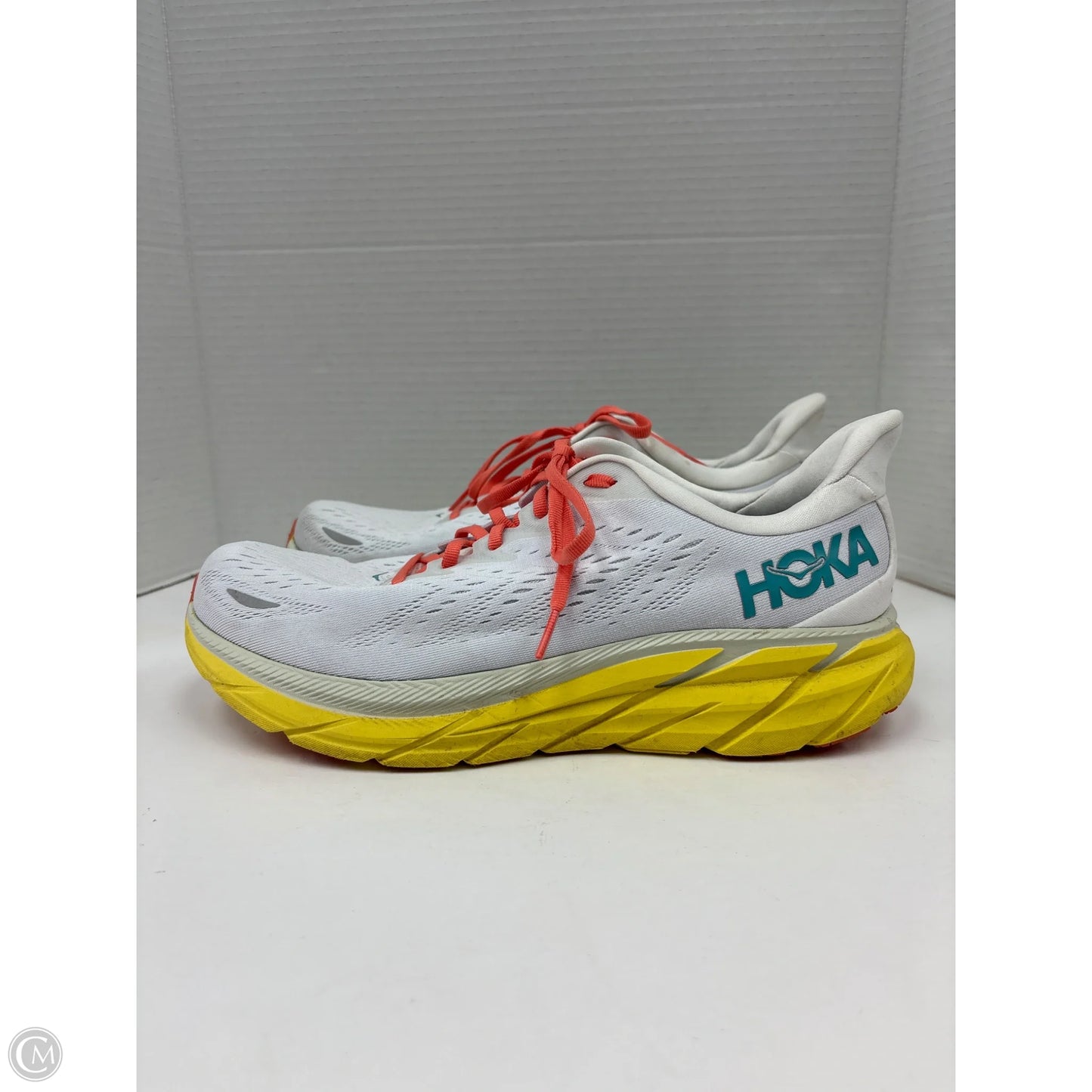 Shoes Athletic By Hoka In White & Yellow, Size: 10.5