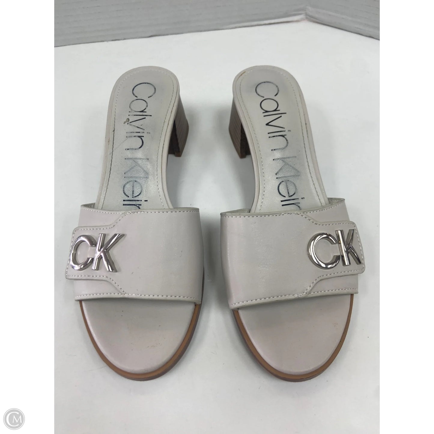 Sandals Heels Block By Calvin Klein In Grey, Size: 7