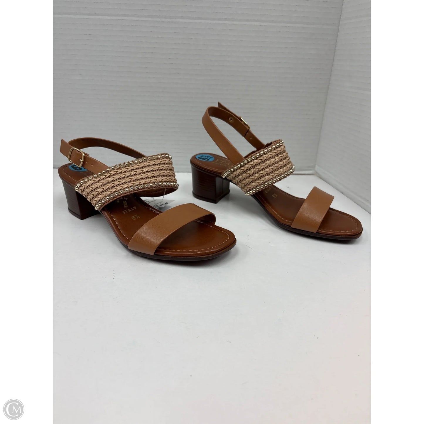 Sandals Heels Block By Italian Shoemakers In Brown, Size: 6.5