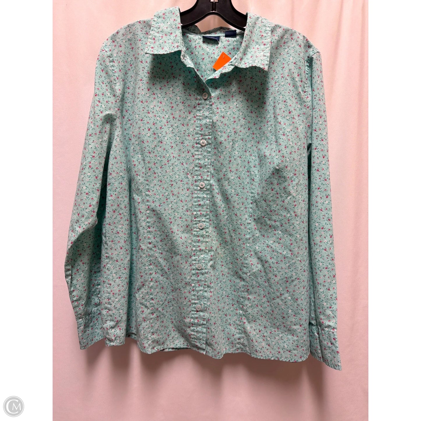 Top Long Sleeve By Basic Editions In Teal, Size: Xl