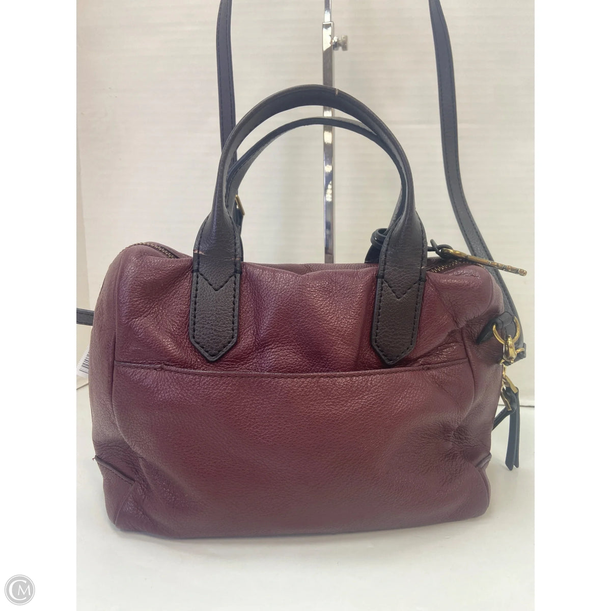 Handbag Leather By Fossil, Size: Medium