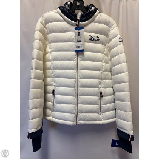 Coat Puffer & Quilted By Tommy Hilfiger In Blue & White, Size: L