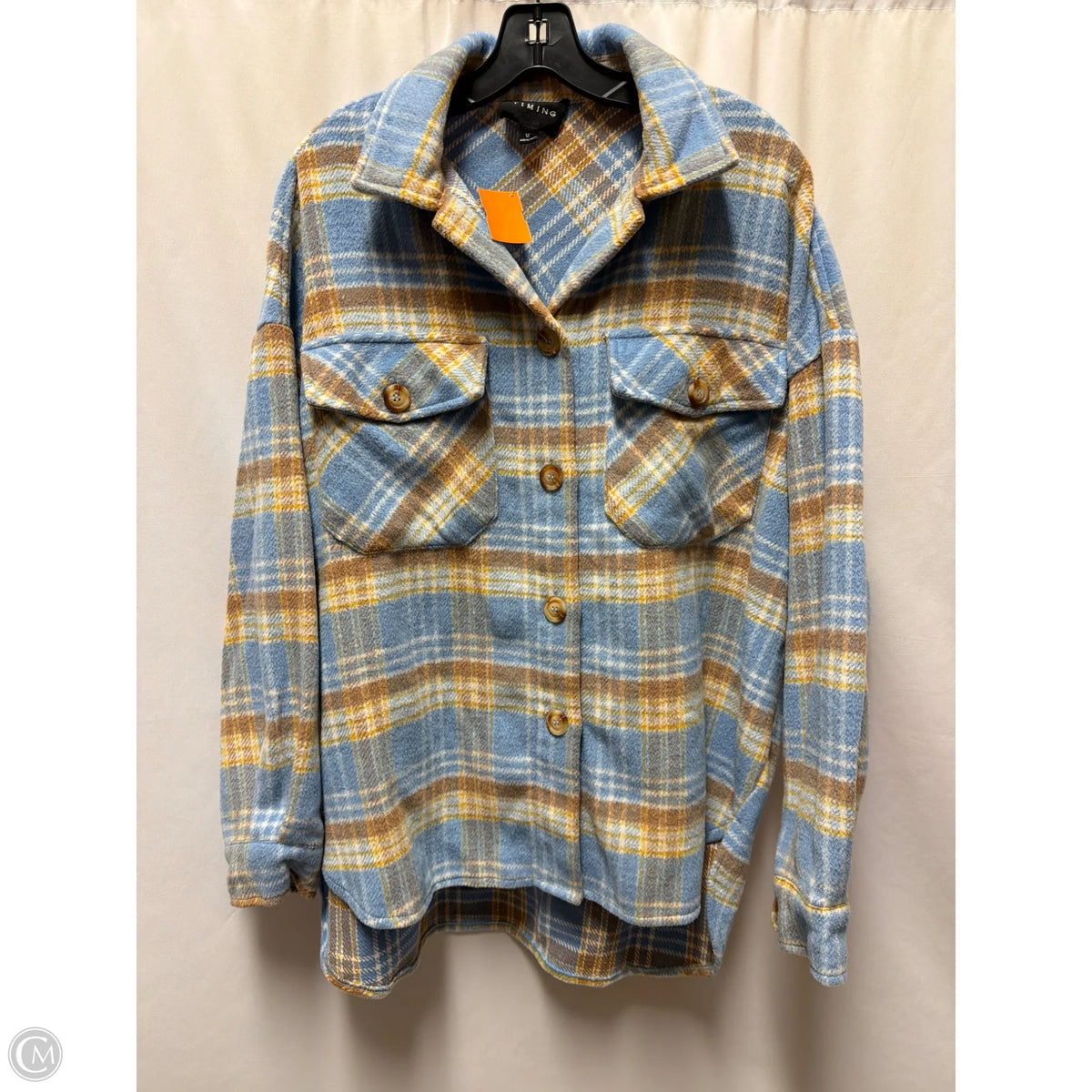 Jacket Shirt By Timing In Blue, Size: M