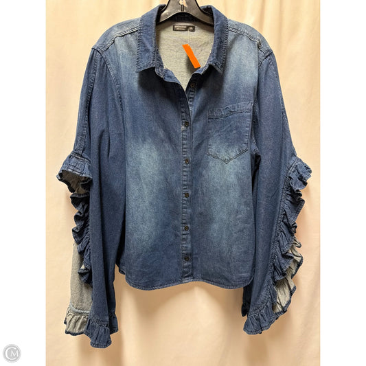 Top Long Sleeve By Shein In Blue Denim, Size: 1x